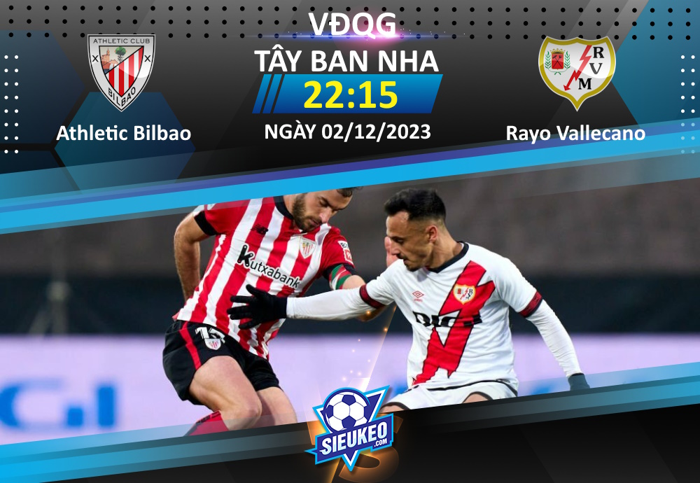 Soi kèo bóng đá Athletic Bilbao vs Rayo Vallecano 22h15 ngày 02/12/2023: Tiễn khách về tay trắng