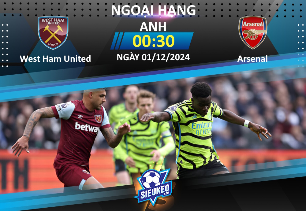 Soi kèo bóng đá West Ham vs Arsenal 00h30 ngày 01/12/2024: Chủ nhà trắng tay