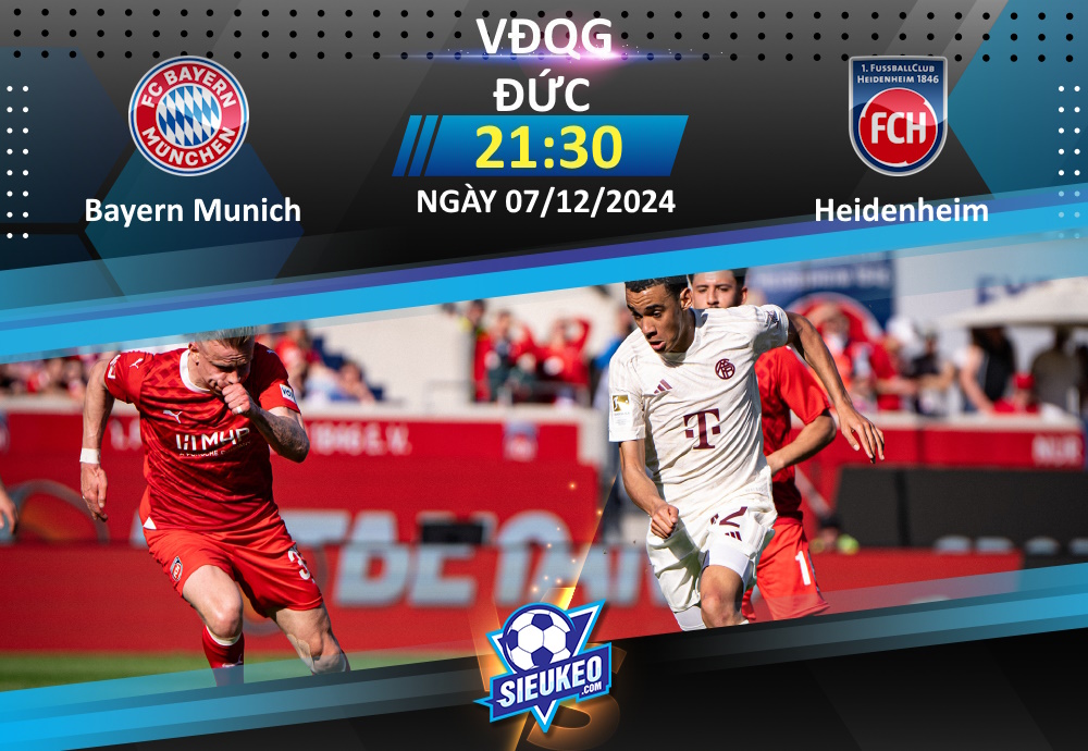 Soi kèo bóng đá Bayern Munich vs Heidenheim 21h30 ngày 07/12/2024: Sức mạnh Hùm xám